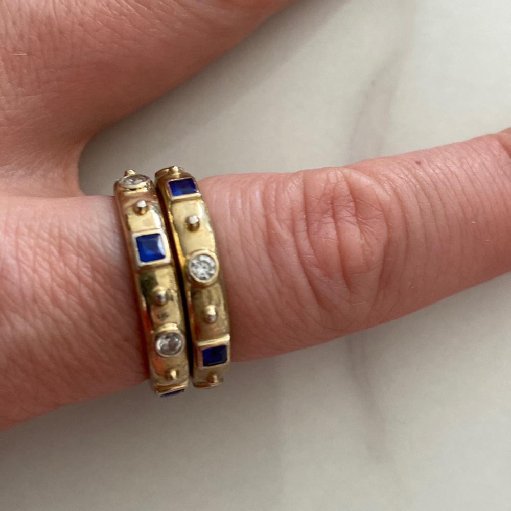 Sterling Gold Toned Blue and White CZ rings, sz 11